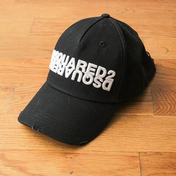 Dsquared2 Black Double Mirror Logo Baseball Cap Hat Adjustable Rare Designer - Picture 3 of 5